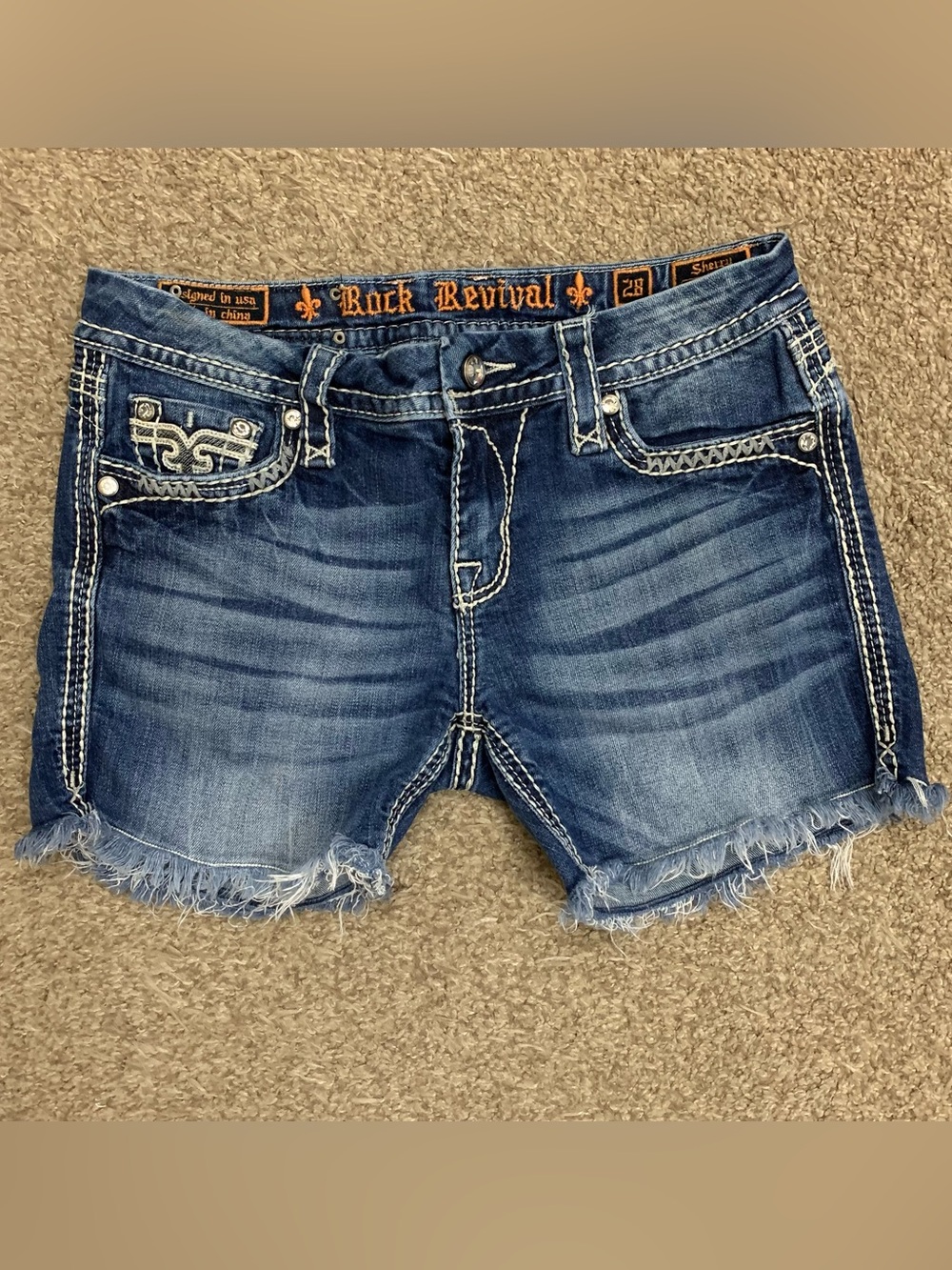 Rock Revival Sherry Shorts Womens 28 Easy Bermuda Distressed Denim Stretch Bling